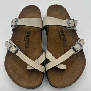 Birkenstock Mayari Sandals Birko-Flor Size 38, 7 Wide Width in Sandcastle/Beige